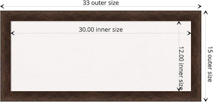 Amanti Art White Cork Board for Wall, 15x33 Vision Board with Brown Wood Frame, Medium Corkboard Office Decor for Home Organization, Casual Corkboard Pinboard to display items for home organization