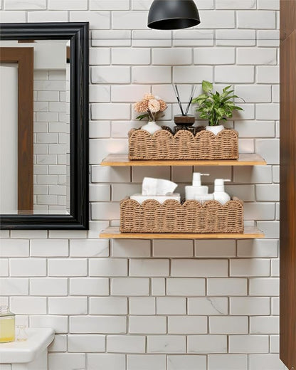 CubesLand Toilet Paper Storage Basket, Scalloped Edge Shelves Basket for Organizing for Over Toilet Tank Storage, Home Decor Baskets for Shelf, Countertop, Living Room, Bedroom, Handwoven, Neutral