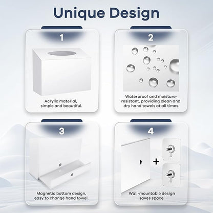Acrylic Hand Towel Box Cover Compatible with Kleenex Disposable Hand Towels Wall-Mounted Paper Towel Dispenser Suitable for Tabletop, Bathroom, Car, and Office Use Valentine's Day Gifts (White)