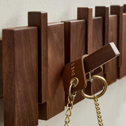 QUELLANCE Wooden Coat Hooks Wall Mounted, Coat Rack Hanger Wall Mount with 4 Hooks, Heavy Duty Coat Hooks for Hanging Coats/Keys/Hats/Robe&Towels/Plants/Bags, Home Decor Gift, Walnut