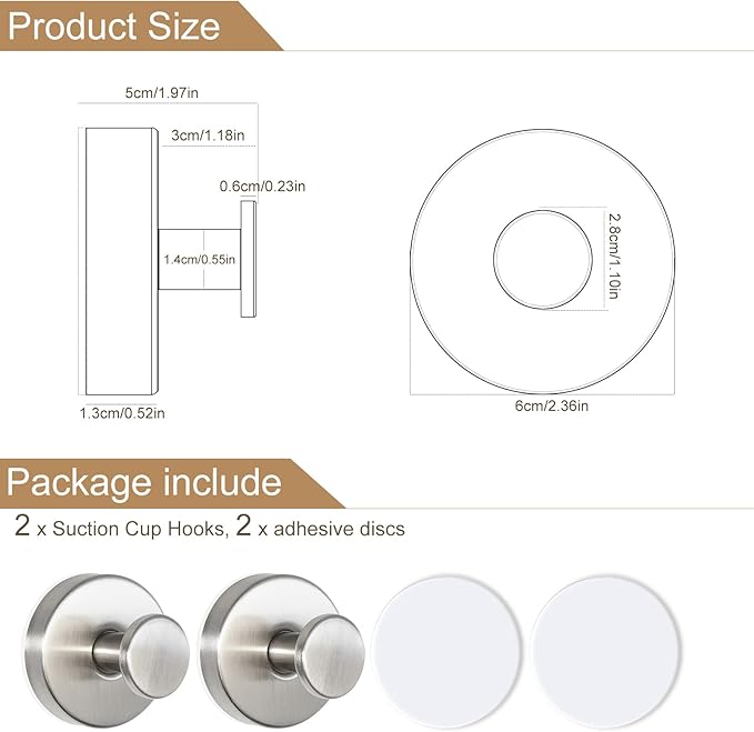 ZESLMG Suction Cup Hooks for Shower, Nickel Wreath Hangers for Front Door Glass Window Bathroom Kitchen Wall, Removable Towel Holder Bath Robe Loofah Coat Hooks No Damage for Hanging, 2 Pack