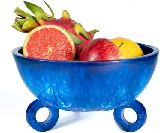 Folkulture Fruit Bowl for Kitchen Counter | (9") Blue Resin Decorative Bowl | Centerpiece Table Decorations | Fruit Basket for Coffee Table Décor | Kitchen Counter Décor, Pedestal Bowl