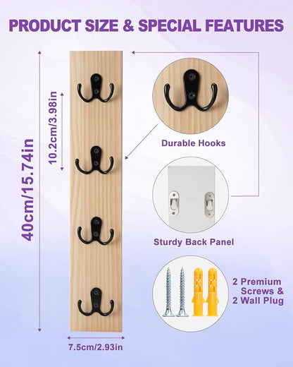 UCEC Wooden Key Holder Wall Mount with Hooks, Vertical Key Holder for Wall Organizer for Keys, Wallets, Mail – Space-Saving Key Rack Wall Mount for Entryway, Living Room, or Garage – Natural Wood