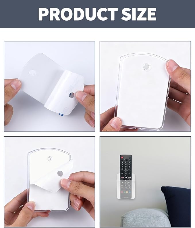 4 PCS Remote Control Holders Wall Mount, Self Adhesive TV Air Conditioner Remote Control Holder, Wall Mount Storage Box Organizer Wall Pen Holder Storage for Home Office School (Clear, 4)