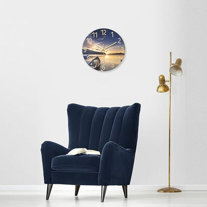 Sunset Clocks Wall for Bedroom Silent Wall Clock Non Ticking Decorative Wall Clocks Battery Operated 14 Inch