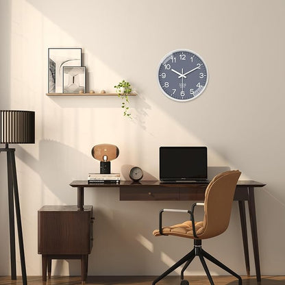 XNM 12 Inch Grey Modern Minimalist Wall Clocks Battery Operated Silent Non Ticking Classic Analog Clock for Living Room Bedroom Decor