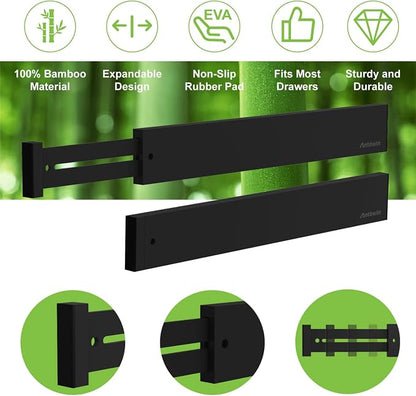 ANTOWIN Bamboo Drawer Dividers Organizers, Expandable Drawer Separators Splitter,17-22 inches Long Adjustable Spring-loaded Organizer for Large Utensil, Clothes, Tools Drawers (Black)