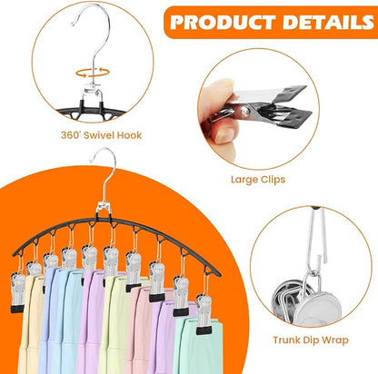 2 Pack Legging Organizer & Bra Hanger, Space Saving Underwear and Pants Storage Hangers max Holding 30 Clothes, Multipurpose Hangers for Shorts,Hats(Color:Black+Silver)