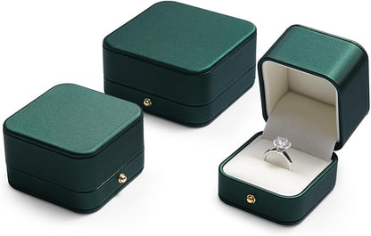 Oirlv Gorgeous Blackish Green Ring Box Premium Leather Ring Bearer Box for Wedding,Proposal Jewelry Gift Case