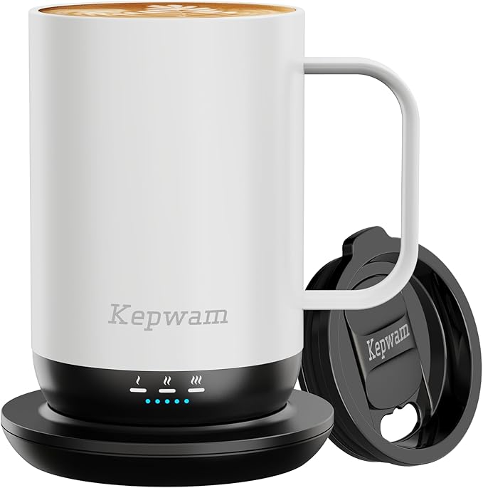 Kepwam Self-Heating Coffee Mug T1, 16oz Rechargeable Heated Coffee Mug, Smart Coffee Warmer Mug with App-Controlled,Advanced Temperature-Controlled Heating Coffee Gifts for Women Men Coffee Lover