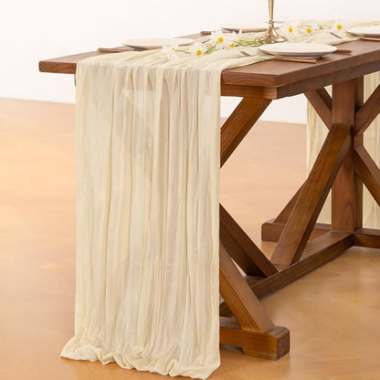 Socomi 10pcs Beige Valentine's Day Cheesecloth Table Runner Boho Rustic Gauze 120 inch 10FT Cheese Cloth Runner for Wedding Party Baby Shower Birthday Home Decor Holiday Decorations