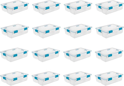 Sterilite 16-Pack Gasket Box, Weather-Resistant Storage Bins with Latching Lids, 37 Quart - Heavy-Duty Organizing Containers for Closet, Bathroom, and Office
