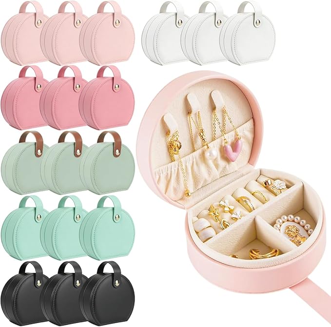 18 Pcs Mini Jewelry Travel Case,Gorgeous Leather Travel Jewelry Box for Bridal Proposal Gifts,Exquisite Multicolor Bulk Jewelry Boxes for Rings,Earrings and Necklaces