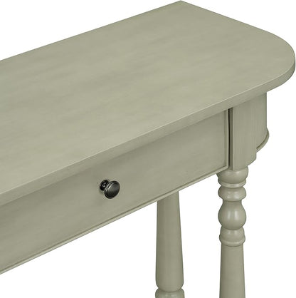 HMFULE Retro Curved Console Table, 36" Solid Wood Half Moon Console Table Sofa Table Entryway Table with 1 Drawer 1 Open Shelf Roman Legs Curved Corners for Living Room,Entryway,Hallway,Gray