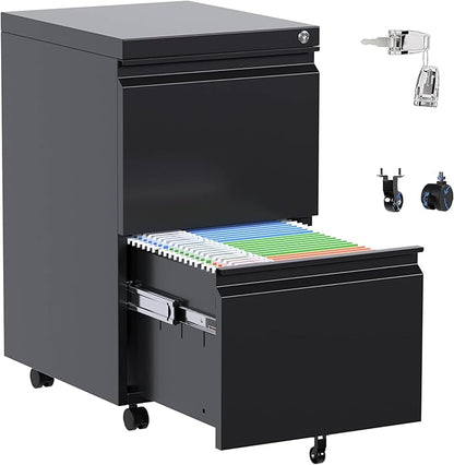 Aobabo 2 Drawer File Cabinet, Metal Filing Cabinet with Lock for Office Legal/Letter Size, Black, Fully Assembled Except Wheels