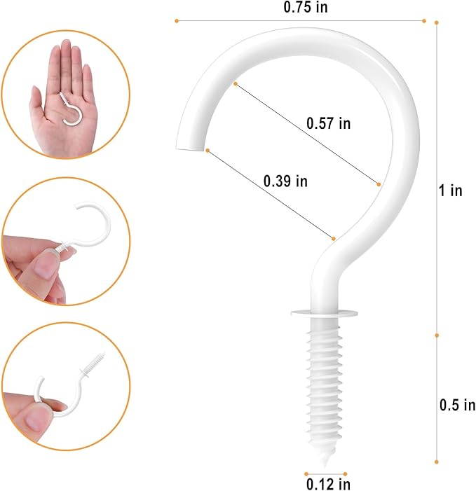 RELBRO Screw Hooks, 1 Inch Metal Screw in Cup Hooks, White, 100 Pcs