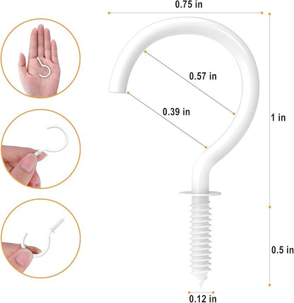 RELBRO Screw Hooks, 1 Inch Metal Screw in Cup Hooks, White, 100 Pcs