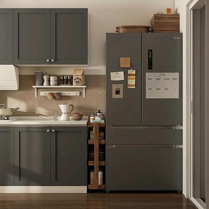 4-Tier Rolling Utility Cart with Lockable Wheels – Solid Oak Mobile Storage Trolley & Shelving Organizer for Kitchen, Living Room(Walnut, 7.87" D x 15.75" W x 31.89" H)