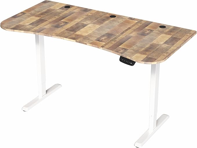 VIVO Electric 63 x 32 in Standing Desk, Memory Height Adjustment, 176 lb Frame Support, 2E Series, Reclaimed Wood Top White Frame, DESK-KIT-2EWP