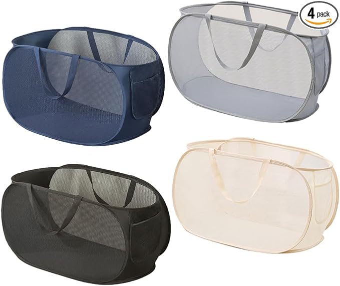 4 Pcs Collapsible Laundry Baskets, Opening Laundry Hamper, Foldable Laundry Basket, Dirty Clothes Basket for Clothes & Home Organization