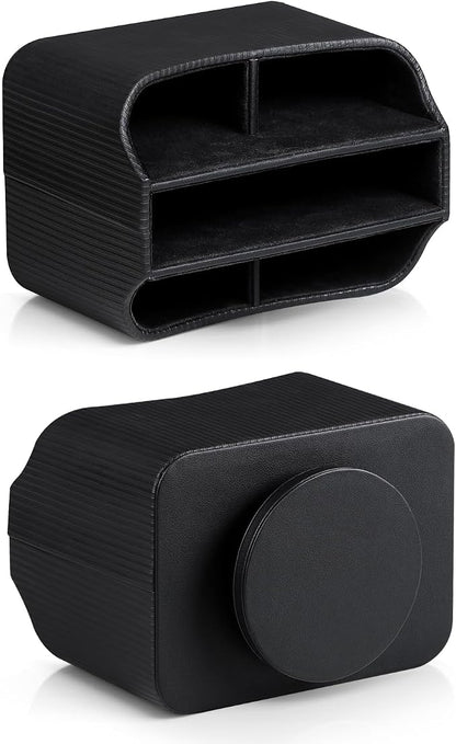 PU Leather Remote Control Holder, 360 Degree Rotating Desk Organizer Storage Table Remote Caddy, Spinning Bedside Organizer Nightstand Organizer for Desktop Office Home Black
