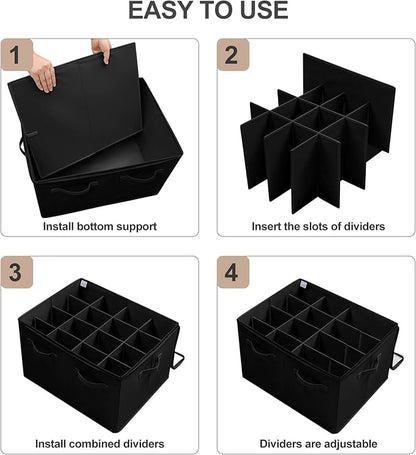 TOPIA HOME Shoe Organizer for Closet, Foldable Shoe Box with Adjustable Dividers and Clear Cover, Space Saving Shoe Storage Organizer Cabinet with Reinforced Handles, Fits 16 Pairs, Black, TP09B