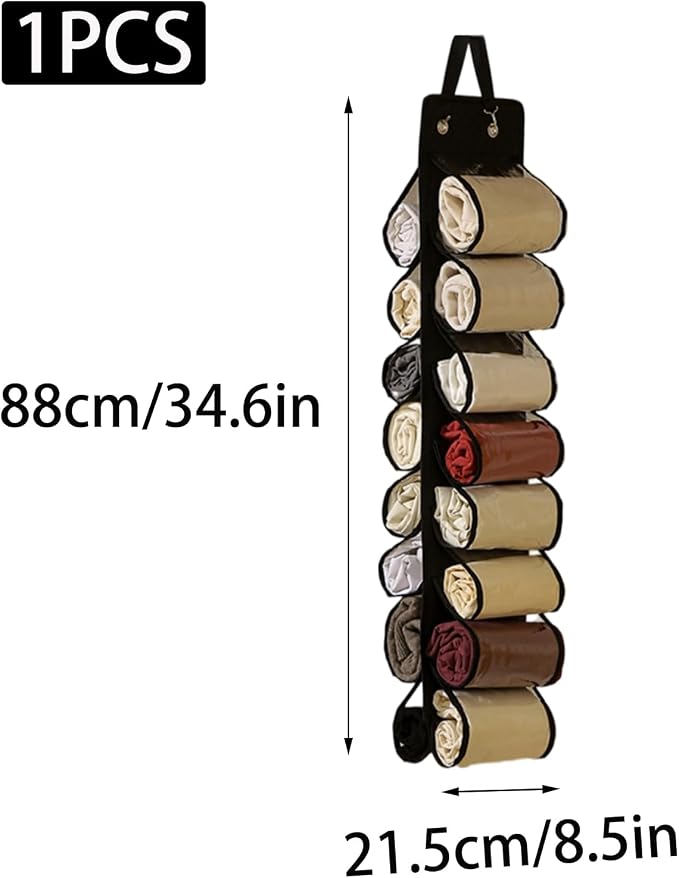 Hanging Legging Storage Organizer with 16 Pockets Black Foldable Compartment Storage Hanger for Shirts Jeans Towels Underwear