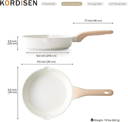 Kordisen Ceramic Non Stick Frying Pans Skillet, 9.5 Inch Ceramic Frying Pan Nonstick for Cooking Non Toxic, Healthy Induction Cookware, Heat Resistant Handle, PFOA & PFAS Free
