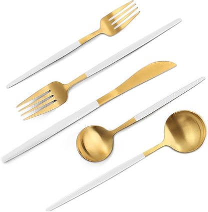 VANVRO Matte White Gold Silverware Set, 20-Piece Stainless Steel Flatware Set, Satin Finish tableware Cutlery Set, Service for 4, Home and Restaurant, Dishwasher Safe