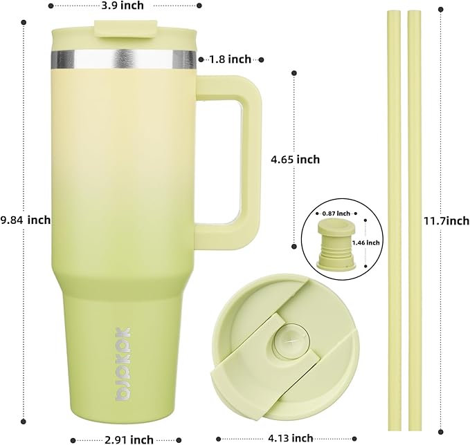 BJPKPK Tumbler With Handle And Straw 40oz Insulated Tumbler Cups With Lid Stainless Steel Travel Coffee Mug,Lime