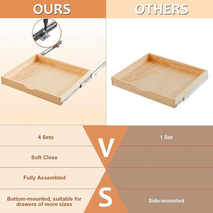 Sintuff 4 Pack Wooden Pull out Tray Cabinet Organizer Gentle Close Roll out Shelves for Kitchen Cabinets Fully Assembled Slide Pantry Shelves (26'' X 21'')