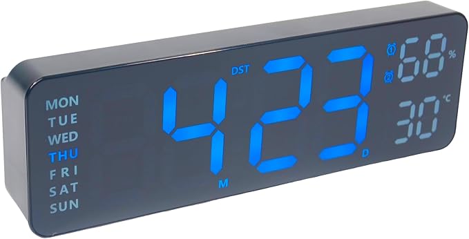OceeK Digital Wall Clock,Display Big Number Digital Clock,Color Modern Electric Small Silent Wall Clock 9", Black Frame Blue Big Digits