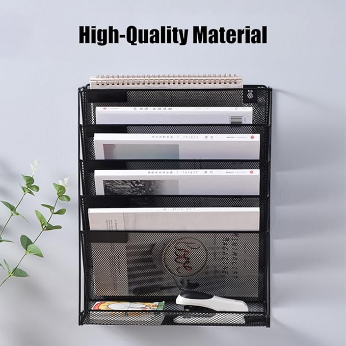 1 Pcs 6-Tier Magnetic File Holder, No Drilling Magnetic File Organizer, Black Large Capacity Wall File Holder for File Cabinets, Office, Whiteboard, Magnetic Mail Holder