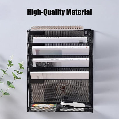 1 Pcs 6-Tier Magnetic File Holder, No Drilling Magnetic File Organizer, Black Large Capacity Wall File Holder for File Cabinets, Office, Whiteboard, Magnetic Mail Holder