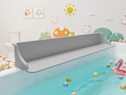 Cushore 3-Ft Bathtub Splash Guard PlayPad with Strong Suction Cups, Toy Tray Caddy Holder Storage, No-Leak, Mess-Free Bath Time for Kids, Grey