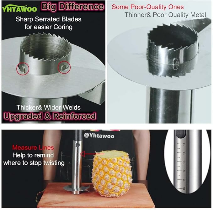 Pineapple Cutter and Corer, Pineapple Corer and Slicer Tool,[Reinforced sharp blades & Heavy duty & Durable], Yhtawoo Best Pineapple Peeler, Stainless Steel Decorer Fruit Knife, Easy Core Remover