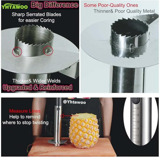 Pineapple Cutter and Corer, Pineapple Corer and Slicer Tool,[Reinforced sharp blades & Heavy duty & Durable], Yhtawoo Best Pineapple Peeler, Stainless Steel Decorer Fruit Knife, Easy Core Remover