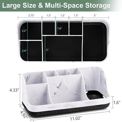 GFWARE Marble Bathroom Countertop Organizer - Detachable 7 Slots Kids Electric Toothbrush and Toothpaste Holde Drainage for Bathroom Accessories Organization Counter Vanity Storage, Black