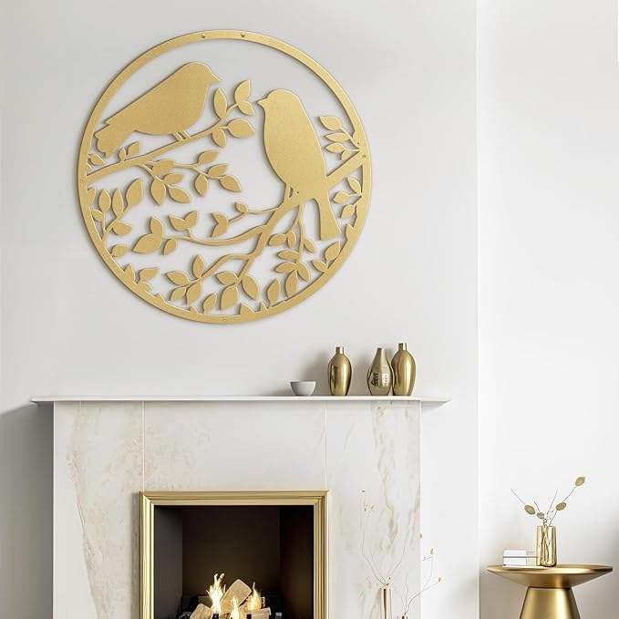 SIGNLEADER Metal Wall Art Decor Two Birds in Branches Minimalist Modern Abstract Wall Sculpture Hangings Home Decoration for Living Room, Bedroom, Bathroom, Kitchen - 30" Gold