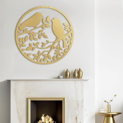 SIGNLEADER Metal Wall Art Decor Two Birds in Branches Minimalist Modern Abstract Wall Sculpture Hangings Home Decoration for Living Room, Bedroom, Bathroom, Kitchen - 30" Gold