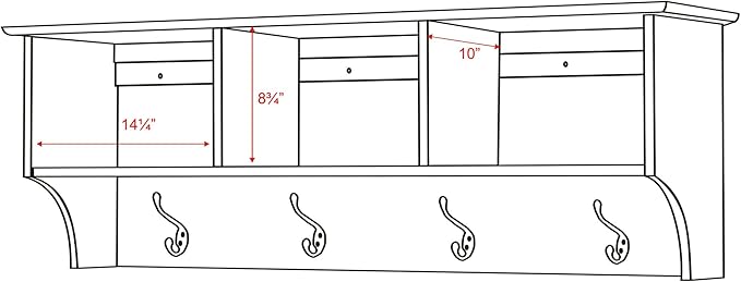 Prepac Drifted Gray 48" Contemporary Wall Mounted Coat Rack, Coat Hooks Wall Mount with 3 Shelves, Ideal for Hallway or Entryway Hanging Solution, 11.5"D x 48"W x 14.25"H