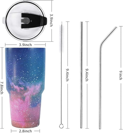 SYACOT 30oz Tumbler Double Wall Stainless Steel Vacuum Insulated Travel Mug with Splash-Proof Lid Metal Straw and Brush (Sky)