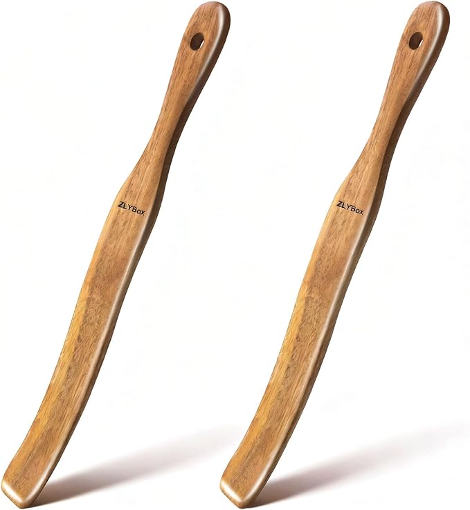 2Pcs Wooden Spurtle for Sourdough Starter, Mixing, Reaching Bottom of Jar, Dough Whisk, Long Handle Spatula, Kitchen Tools for NonStick Cookware, Baking & Cooking Utensils