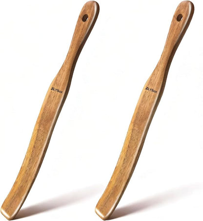 2Pcs Wooden Spurtle for Sourdough Starter, Mixing, Reaching Bottom of Jar, Dough Whisk, Long Handle Spatula, Kitchen Tools for NonStick Cookware, Baking & Cooking Utensils