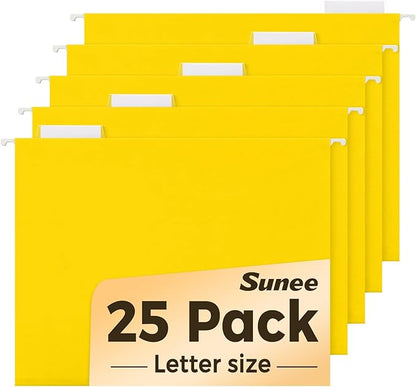 SUNEE Hanging File Folders, 25 Pack Letter Size Hanging File Folders with 1/5-Cut Tabs, Ideal for Home and Office Organization and Papers Classification,Yellow