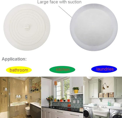 V-TOP Tub Stopper 2 Pack, 6 inches Large Silicone Drain Plug Hair Stopper Flat Suction Cover for Kitchen Bathroom and Laundry