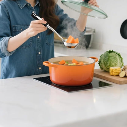 Stainless Steel Ladle and Pasta Server Set, Food-Grade Thickened Metal Soup Ladle & Spaghetti Spoon with Non-Slip Handles, Durable Cooking Utensils for Pasta, Soup & Everyday Kitchen Use
