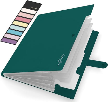 Sooez Accordion File Organizer, Letter Size Expanding File Folder with Labels, 5 Pocket Folders for Document, Portable Paper Bill Receipt Organizer for Home School Office Supplies, A4 Size, Dark Green