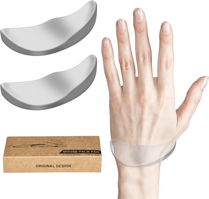 JIKIOU Left-Handed Truly Ergonomic Wrist Rest for Mouse 2 Pack, Carpal Tunnel Support, Pain Relief, Anti-Fatigue, Easy Glide, Office Computer Laptop Gaming (Left-Handed-Grey)