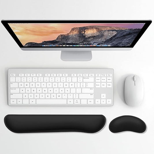 Dapesuom Enlarge Keyboard Wrist Rest, Memory Foam Wrist Cushion for Desk Mats Support, Cute Typing Pain Relief Keyboard Mouse Pad Rests Set with Non-Slip Base for Gaming Laptop Office, Jet Black
